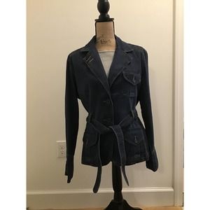 French Cuff Fitted Belted Denim Jacket Sz XL